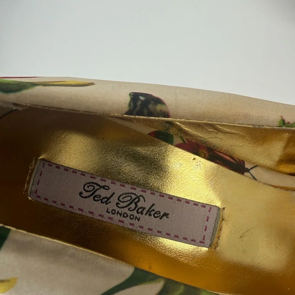 Ted Baker Carlina Platform Pumps Womens Size 6 Beige Floral Peep Toe Slip On